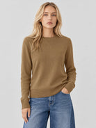 YUCOLEN Women's Soft Wool Blend Lightweight Crewneck Pullover Sweater in Camel