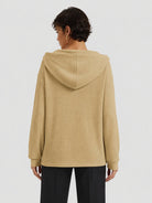 YUCOLEN Women's Waffle Knit Oversized Hoodie 4-Button Henley Pullover in Camel