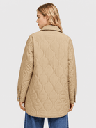 YUCOLEN Women's Water Ripple Quilted Shacket Lightweight Button Down Coat with Pockets in Camel