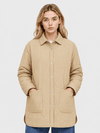 YUCOLEN Women's Water Ripple Quilted Shacket Lightweight Button Down Coat with Pockets in Camel