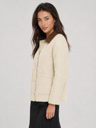 YUCOLEN Women's Quilted Jacket Retro Corduroy Collar Lightweight Padded Coat in Champagne