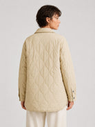 YUCOLEN Women's Water Ripple Quilted Shacket Lightweight Button Down Coat with Pockets in Champagne