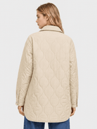 YUCOLEN Women's Water Ripple Quilted Shacket Lightweight Button Down Coat with Pockets in Champagne