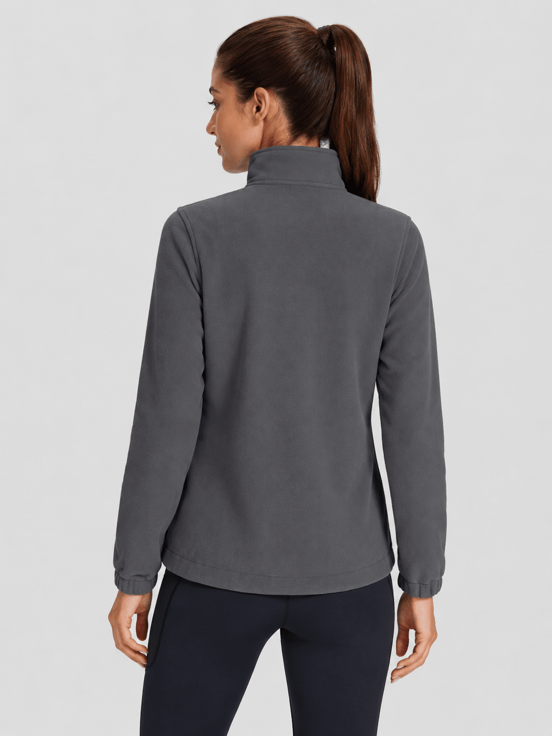 YUCOLEN Women's Lightweight Full Zip Fleece Jacket Windproof Stand Collar Outdoor Sweatshirt in Charcoal Gray