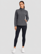 YUCOLEN Women's Lightweight Full Zip Fleece Jacket Windproof Stand Collar Outdoor Sweatshirt in Charcoal Gray