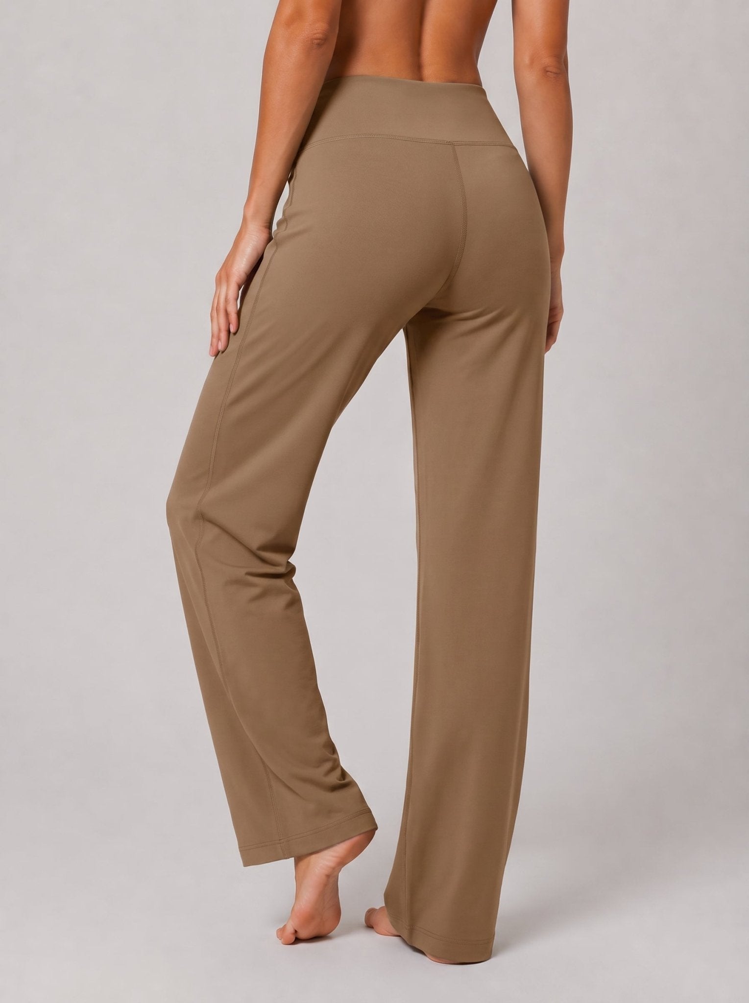 YUCOLEN Women's Straight Leg Yoga Pants High Waisted Performance Trousers with Pockets in Cocoa color