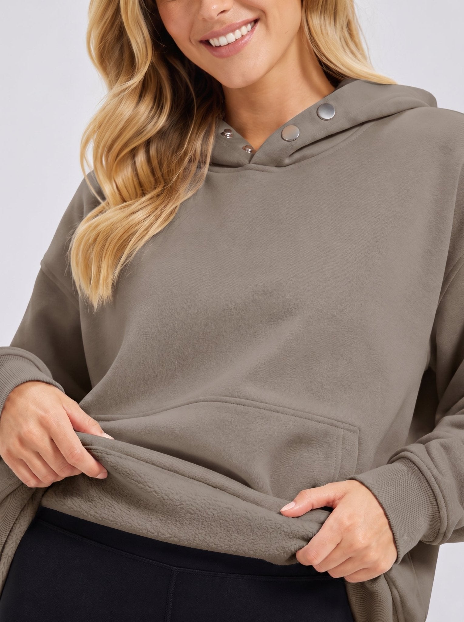YUCOLEN Women Oversized Fleece Hoodie Loose Pullover Sweatshirt with Thumb Holes in Coffee Grey