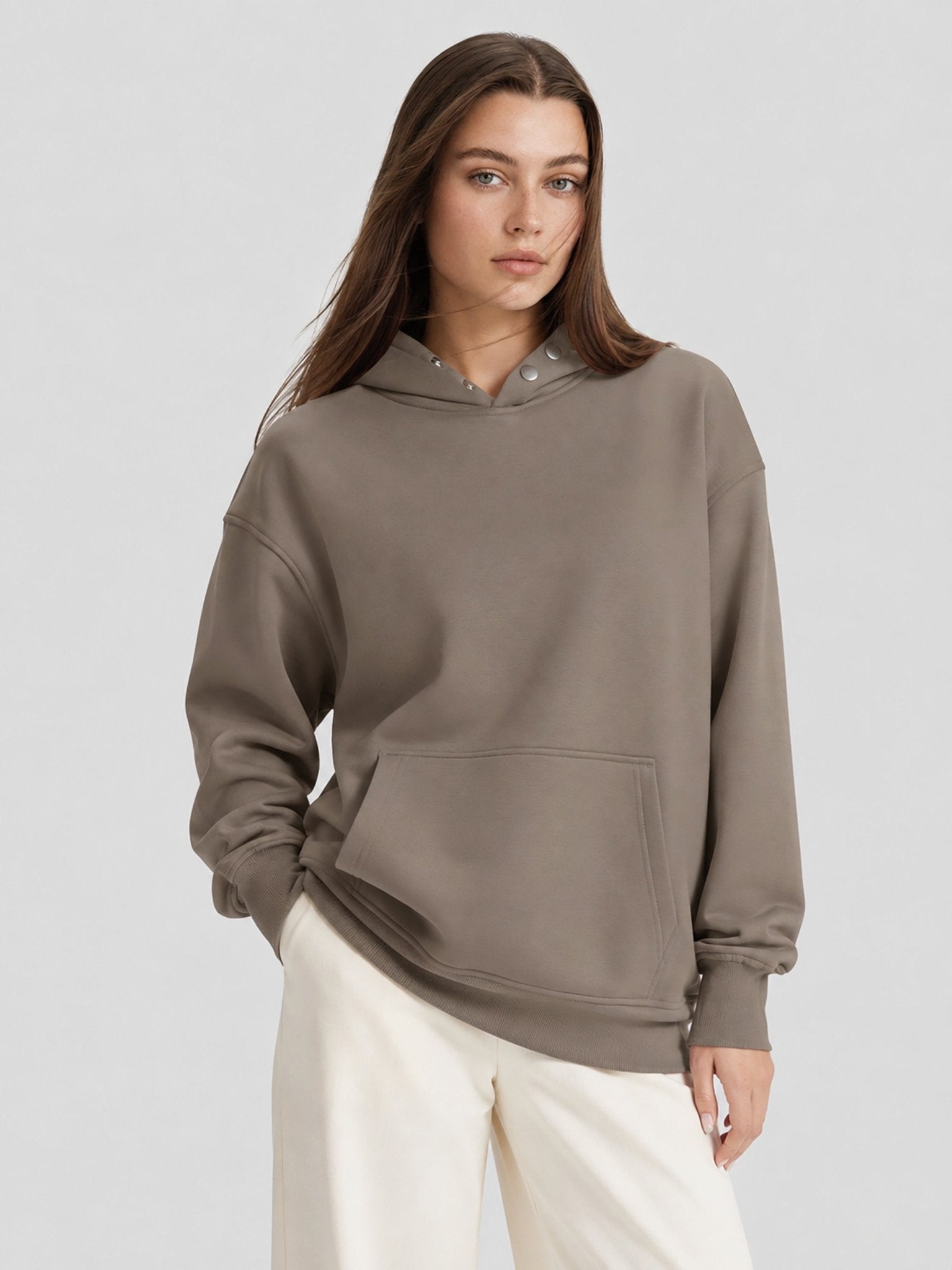 YUCOLEN Women Oversized Fleece Hoodie Loose Pullover Sweatshirt with Thumb Holes in Coffee Grey