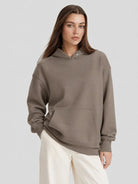 YUCOLEN Women Oversized Fleece Hoodie Loose Pullover Sweatshirt with Thumb Holes in Coffee Grey