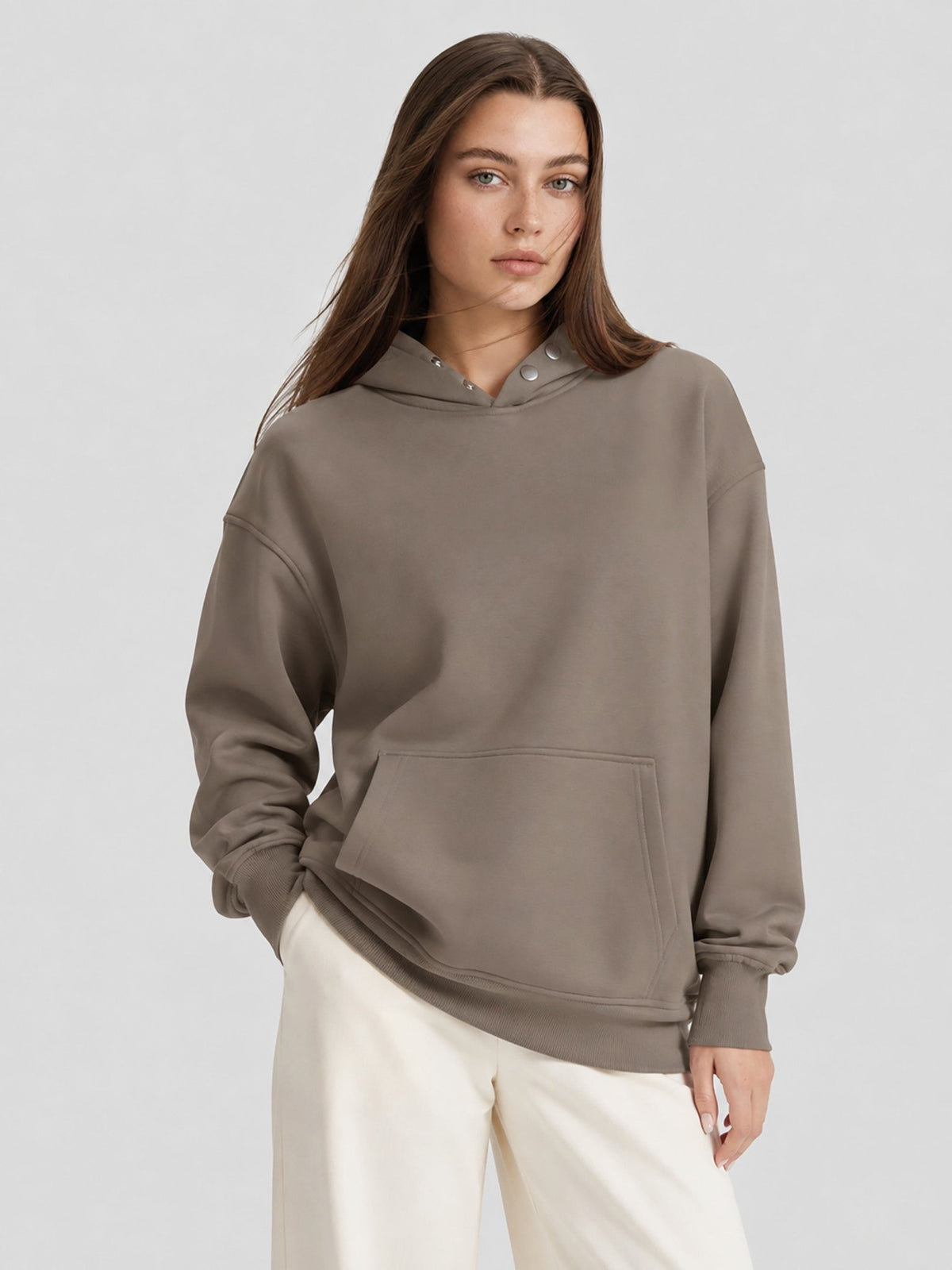 YUCOLEN Women Oversized Fleece Hoodie Loose Pullover Sweatshirt with Thumb Holes in Coffee Grey