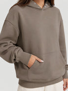 YUCOLEN Women Oversized Fleece Hoodie Loose Pullover Sweatshirt with Thumb Holes in Coffee Grey