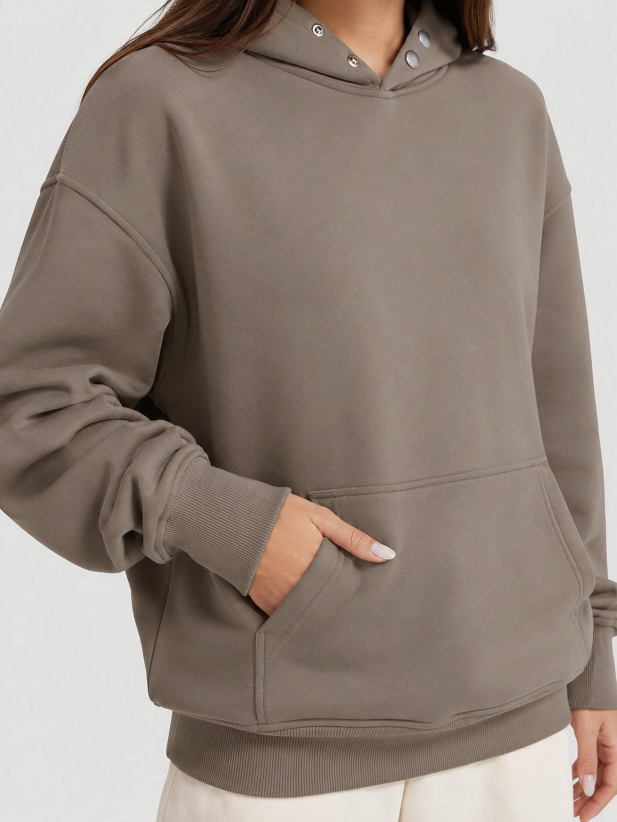 YUCOLEN Women Oversized Fleece Hoodie Loose Pullover Sweatshirt with Thumb Holes in Coffee Grey