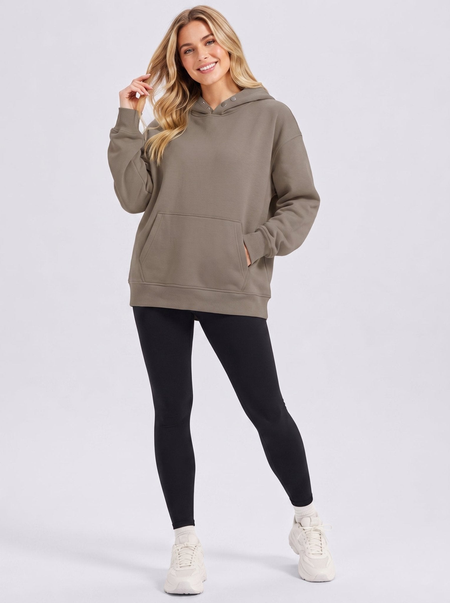 YUCOLEN Women Oversized Fleece Hoodie Loose Pullover Sweatshirt with Thumb Holes in Coffee Grey