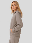 YUCOLEN Women's Loose Fit Fleece Lined Hoodie with Cotton Blend Fabric in Coffee Grey