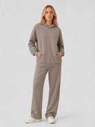 YUCOLEN Women's Loose Fit Fleece Lined Hoodie with Cotton Blend Fabric in Coffee Grey