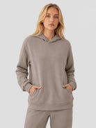 YUCOLEN Women's Loose Fit Fleece Lined Hoodie with Cotton Blend Fabric in Coffee Grey