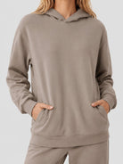 YUCOLEN Women's Loose Fit Fleece Lined Hoodie with Cotton Blend Fabric in Coffee Grey