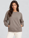 YUCOLEN Womens Warm Fleece Crewneck Sweatshirt with Zip Pockets in Coffee Grey