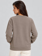 YUCOLEN Womens Warm Fleece Crewneck Sweatshirt with Zip Pockets in Coffee Grey