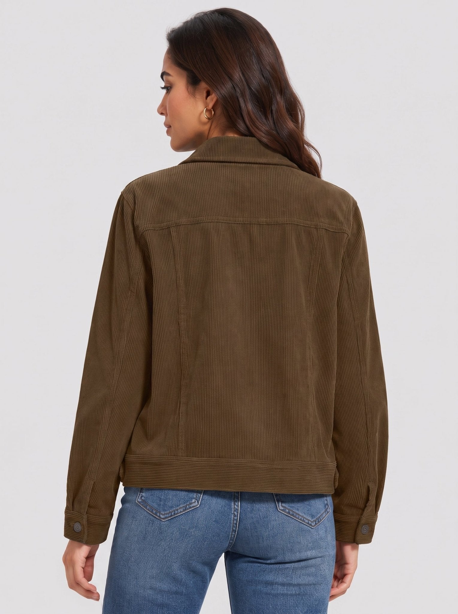 YUCOLEN Women's Lightweight Cropped Corduroy Shacket with 4 Pockets Button Down Casual Jacket in Coffee