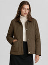 YUCOLEN Women's Quilted Jacket Retro Corduroy Collar Lightweight Padded Coat in Coffee