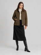 YUCOLEN Women's Quilted Jacket Retro Corduroy Collar Lightweight Padded Coat in Coffee