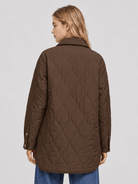 YUCOLEN Women's Water Ripple Quilted Shacket Lightweight Button Down Coat with Pockets in Coffee