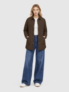 YUCOLEN Women's Water Ripple Quilted Shacket Lightweight Button Down Coat with Pockets in Coffee