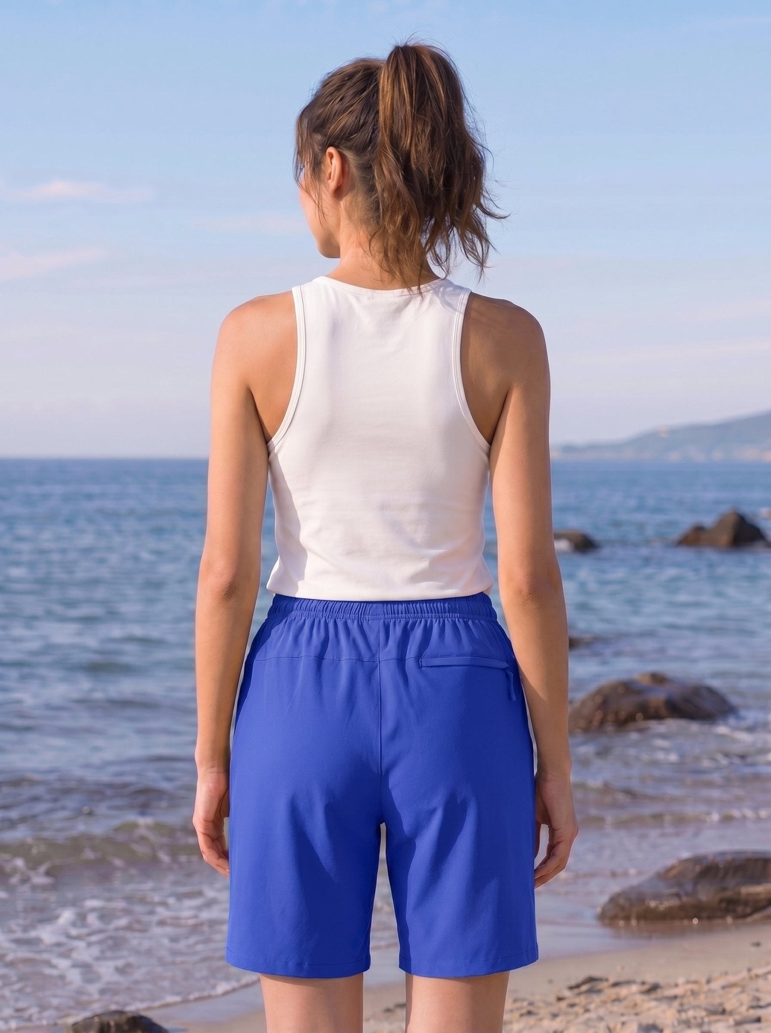 YUCOLEN Women 8 Inch Inseam Hiking Shorts - Water Resistant Quick Dry Golf Shorts with Zipper Pockets in Color Blue