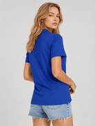 YUCOLEN Women's Short Sleeve Cotton Polo Shirt Breathable 3-Button Collared Top in Color Blue