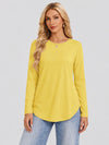 YUCOLEN Women's Long Sleeve Crewneck Tunic Top with Curved Hem in Cream Yellow