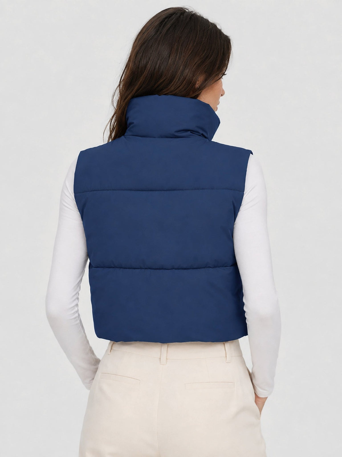 YUCOLEN Women's Cropped Puffer Vest Lightweight Sleeveless Quilted Bubble Gilet in Dark Blue