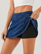 YUCOLEN Women's High Waisted Denim Skort Stretch Jean Skirt with Inner Shorts in Dark Blue