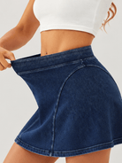 YUCOLEN Women's High Waisted Denim Skort Stretch Jean Skirt with Inner Shorts in Dark Blue