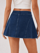 YUCOLEN Women's High Waisted Denim Skort Stretch Jean Skirt with Inner Shorts in Dark Blue