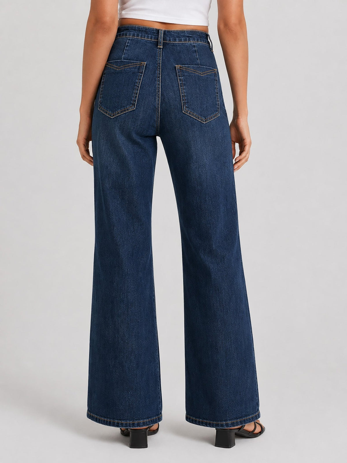 YUCOLEN Women's High Waisted Straight Leg Stretchy Denim Jeans with Pockets in Dark Blue