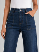YUCOLEN Women's High Waisted Straight Leg Stretchy Denim Jeans with Pockets in Dark Blue