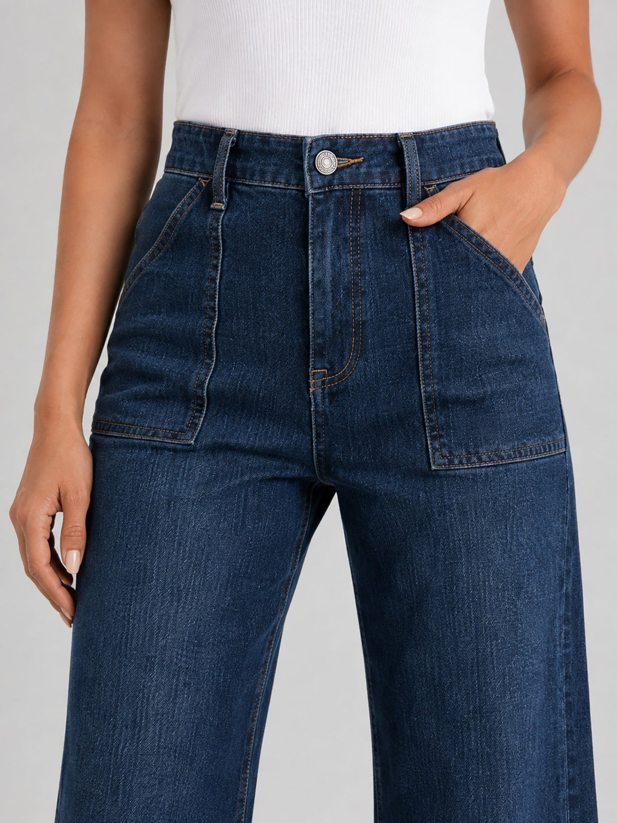 YUCOLEN Women's High Waisted Straight Leg Stretchy Denim Jeans with Pockets in Dark Blue