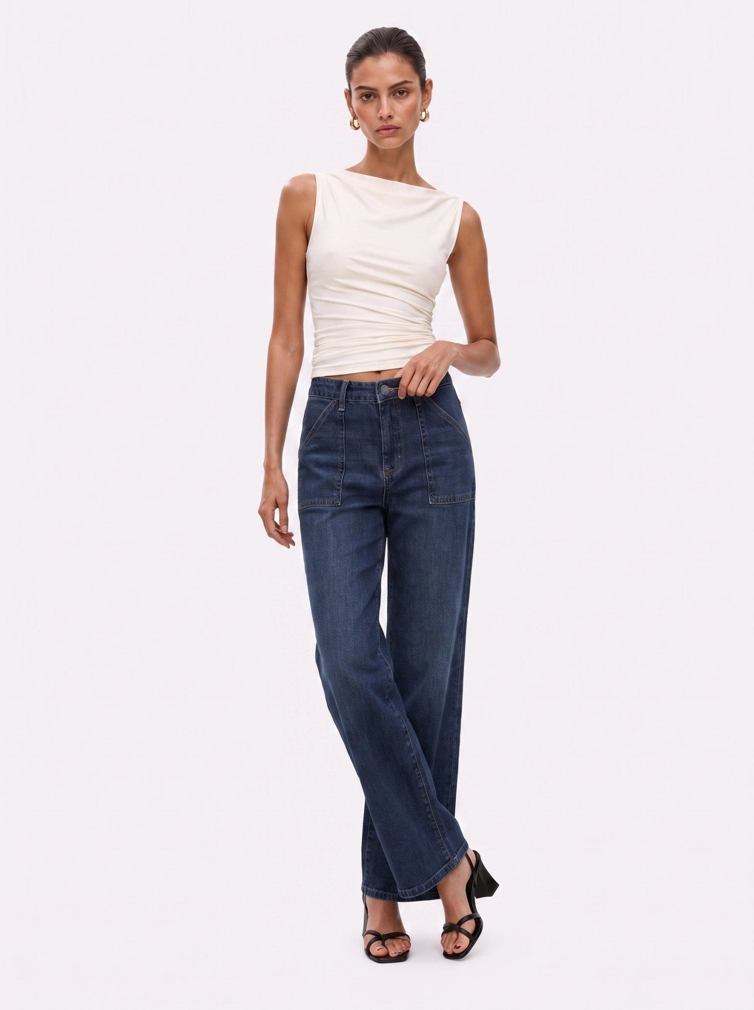 YUCOLEN Women's High Waisted Straight Leg Stretchy Denim Jeans with Pockets in Dark Blue