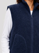 YUCOLEN Women's Sherpa Fleece Vest Fuzzy Zip Up Sleeveless Jacket with 4 Pockets in Dark Blue