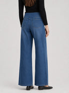 YUCOLEN Women's Wide Leg Jeans Stretchy High Waist Tummy Control Trousers in Dark Blue