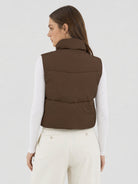 YUCOLEN Women's Cropped Puffer Vest Lightweight Sleeveless Quilted Bubble Gilet in Dark Brown