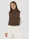 YUCOLEN Women's Cropped Puffer Vest Lightweight Sleeveless Quilted Bubble Gilet in Dark Brown