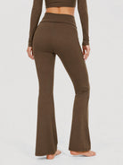 YUCOLEN Women's Flare Yoga Pants Foldover High Waist Bootcut Leggings with Pockets in Dark Brown