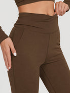 YUCOLEN Women's Flare Yoga Pants Foldover High Waist Bootcut Leggings with Pockets in Dark Brown