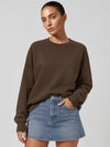 YUCOLEN Women's Fleece Lined Crewneck Sweatshirt with Thumb Holes Loose Fit Pullover in Dark Brown
