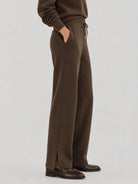 YUCOLEN Women's Fleece Lined Wide Leg Sweatpants Thermal Cotton Lounge Pants with Side Slits in Dark Brown