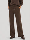 YUCOLEN Women's Fleece Lined Wide Leg Sweatpants Thermal Cotton Lounge Pants with Side Slits in Dark Brown