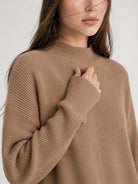 YUCOLEN Women's Oversized Ribbed Knit Turtleneck Pullover with Side Slit in Dark Brown