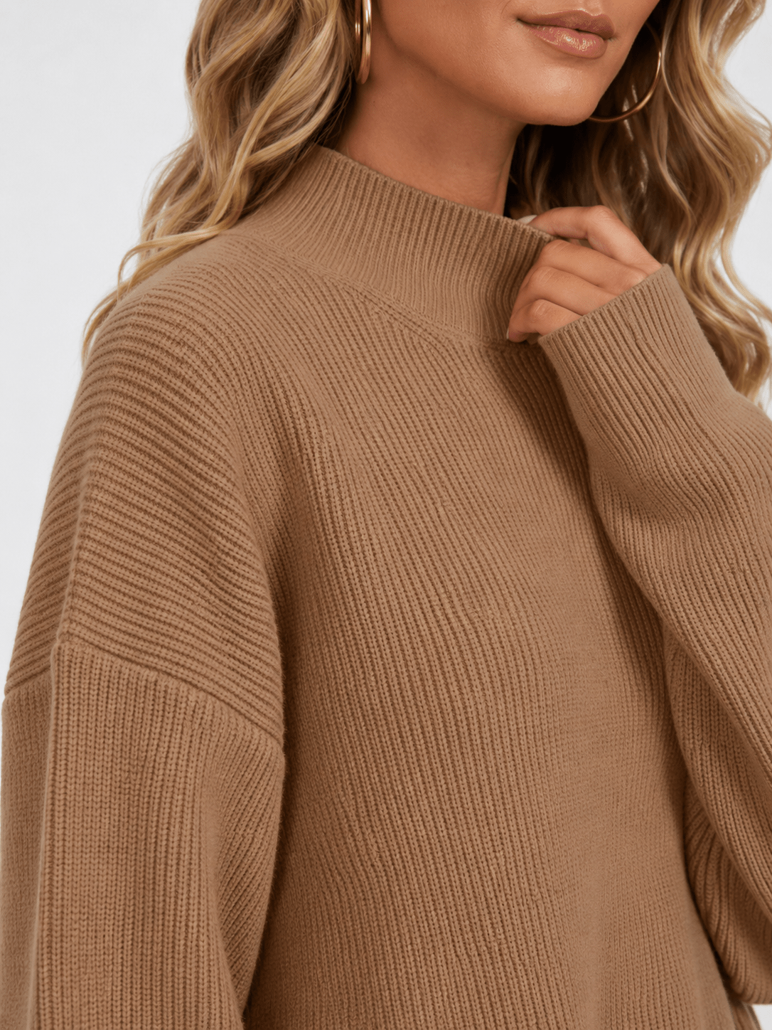 YUCOLEN Women's Oversized Ribbed Knit Turtleneck Pullover with Side Slit in Dark Brown